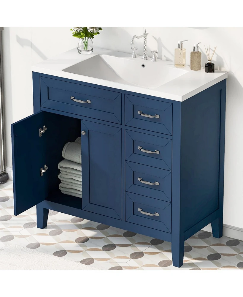 36" Bathroom Vanity with Sink Combo, Blue Bathroom Cabinet with Drawers, Solid Frame and Mdf Board