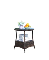 Outdoor patio Furniture 1 Round Coffee Table with clear tempered glass