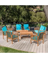 Outdoor Acacia Wood Sofa Set with Water Resistant Cushions, 8-Pcs Set