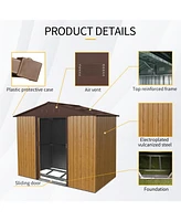 8ft x 4ft Outdoor Metal Storage Shed with Sliding Door and foundation for Backyard, Patio, Lawn (Coffee)