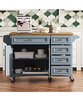 52" Kitchen Island with Drop Leaf, Spice Rack, Towel Rack, Storage Doors and Drawers, Adjustable Shelf