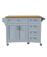 52" Kitchen Island with Drop Leaf, Spice Rack, Towel Rack, Storage Doors and Drawers, Adjustable Shelf