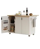 Farmhouse Kitchen Island on Wheels with Storage