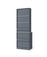83" Tall Kitchen Pantry Cabinet with Faux Marble Top (Set of 2), Gray
