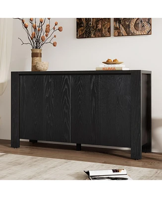 Retro 4-door Sideboard with Distressed Finish and Adjustable Shelves for Dining Room, Kitchen, and Living Room (Black)