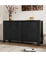 Retro 4-door Sideboard with Distressed Finish and Adjustable Shelves for Dining Room, Kitchen, and Living Room (Black)
