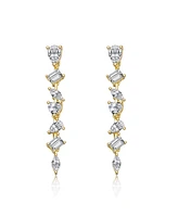 Sterling Silver 14K Gold Plated with Clear Cubic Zirconia Drop Earrings