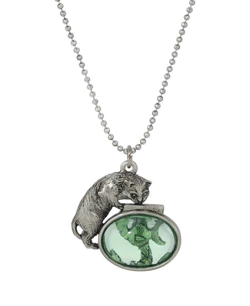 2028 Cat and Fishbowl Pendant Necklace