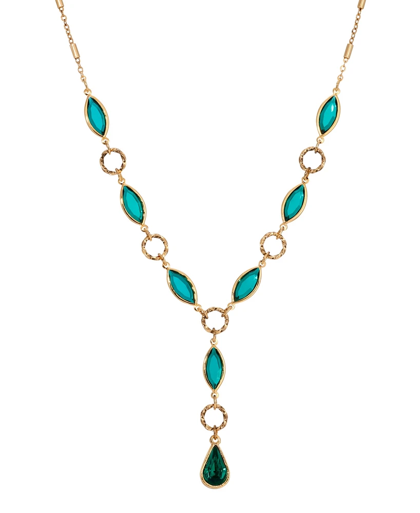 2028 Green Crystal and Acrylic Stone Y Necklace