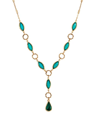 2028 Green Crystal and Acrylic Stone Y Necklace