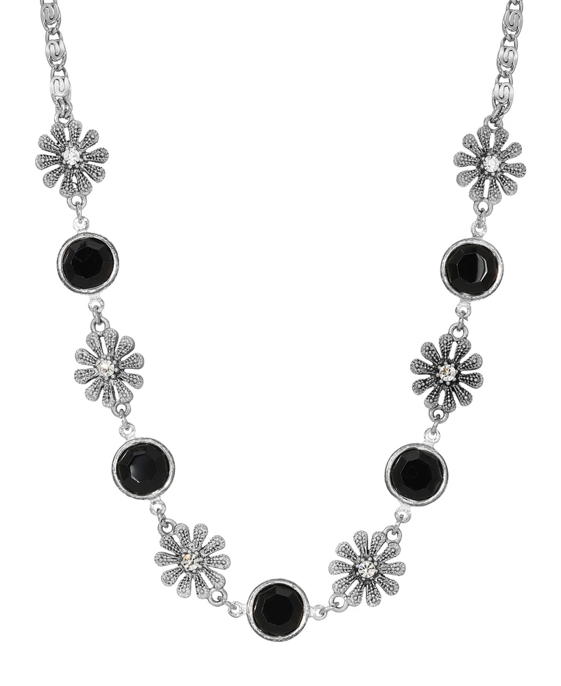 2028 Black Crystal Flower Collar Necklace