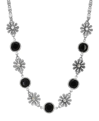 2028 Black Crystal Flower Collar Necklace