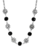 2028 Black Crystal Flower Collar Necklace