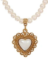 2028 Faux Cultivated Pearl Heart Pendant Necklace