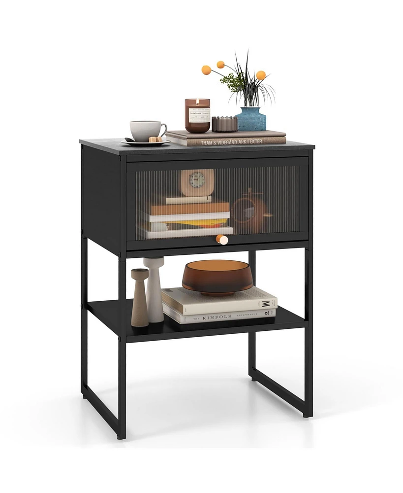 Nightstand with Flip up Door Storage Shelf