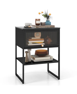 Nightstand with Flip up Door Storage Shelf
