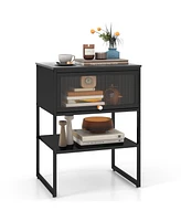 Nightstand with Flip up Door Storage Shelf