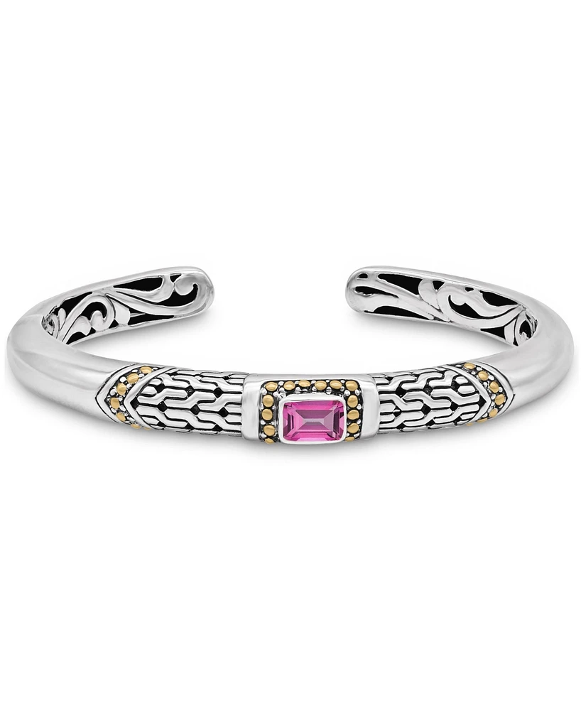 Devata Pink Topaz & Bali Cuff Bracelet in Sterling Silver and 18K Gold Accents