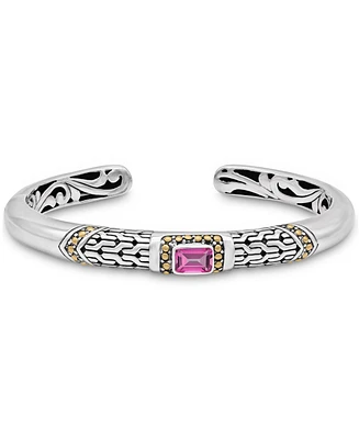 Devata Pink Topaz & Bali Cuff Bracelet in Sterling Silver and 18K Gold Accents