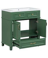 30" Green Bathroom Vanity with Resin Sink and Soft Closing Doors