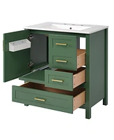 30" Green Bathroom Vanity Set with Sink, Storage Cabinet, Soft Close Drawers, Removable Tray