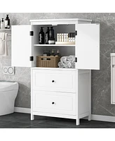 Bathroom Storage Cabinet, Cabinet with Two Doors and Drawers, Adjustable Shelf, Mdf Board, White