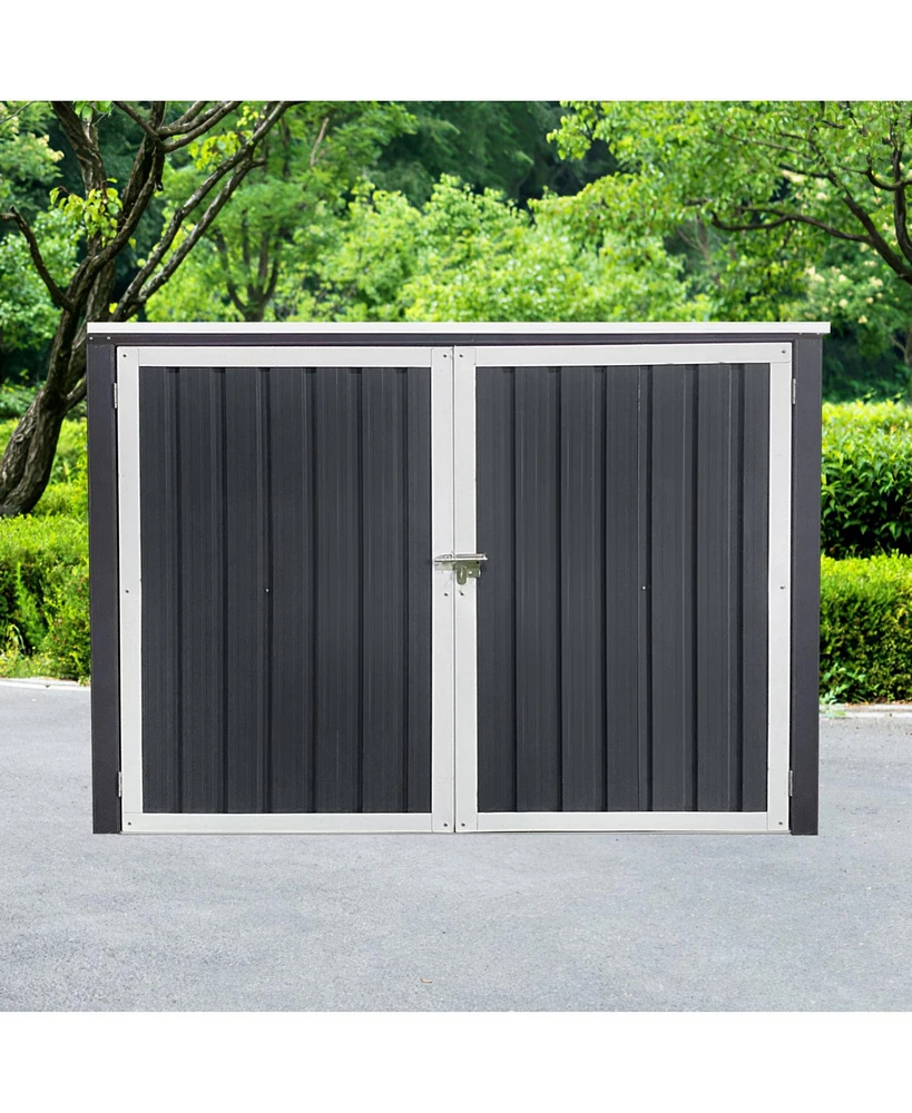 Garbage Bin Shed Stores 2 Trash Cans Metal Outdoor Bin Shed for Garbage Storage,Grey