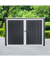 Garbage Bin Shed Stores 2 Trash Cans Metal Outdoor Bin Shed for Garbage Storage,Grey