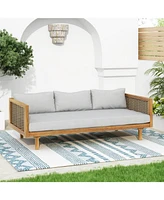 Acacia Wood Daybed with Water-Resistant Cushions and Rattan Armrests