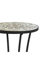 Patio Side Table with Shelf,Brown+Black