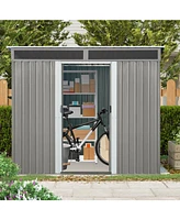 8 ft x 6 ft Outdoor Metal Storage Shed with Window,Transparent plate and lockable sliding door for Garden, Lawn (Gray)