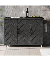 3D Wave Stripes Kitchen Island with Drop Leaf (Black)