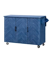 Navy Blue 51" Wave Kitchen Island with Drop Leaf and Storage