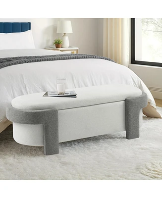 Large Versatile Storage Ottoman Bench: Spacious, Durable, and Stylish for Any Room, White with light grey(51"20"17")