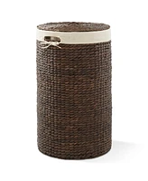 Casafield Round Laundry Hamper with Lid and Removable Liner Bag - Espresso, Woven Water Hyacinth Basket for Clothes