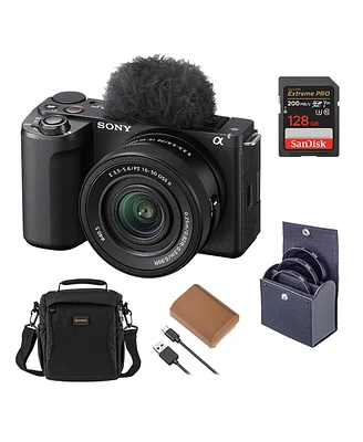 Sony Alpha Zv-E10 Ii Mirrorless Camera with E Pz 16-50mm f/3.5-5.6 Oss Ii Lens, Black, Bundle with 128GB Memory Card, Battery, 40.5mm Filter Kit and S