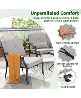 4 Pieces Outdoor Conversation Set with Seat Back Cushions and Waist Pillows