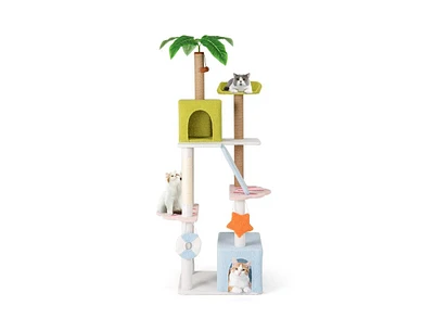 Multi-Level Beach-Themed Cat Tree Aesthetic & Fun Kitten Tower for Indoor Cats