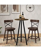Gymax Set of Wooden Swivel Bar Stools Counter Height Kitchen Chairs w/ Back