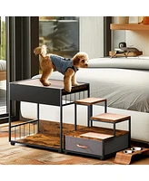 Pet Step Window Perch,Bunk Beds Window Perch for Dogs Bedside Lounge Elevated Dog Bed Multi-Level Platform with sponge, Non-Slip Pad and Storage,Vinta
