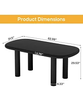 Tribesigns Oval Dining Table for 6 People, 63-Inch Modern Kitchen Table, Wood Dinner with Cylindrical Legs Room (Only Table)