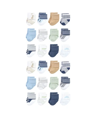 Luvable Friends Baby Boys Cotton Rich Terry Socks 24-Pack, Safari, 6-12 Months