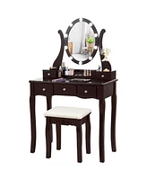 10 Dimmable Lights Vanity Table Set with Lighted Mirror and Cushioned Stool