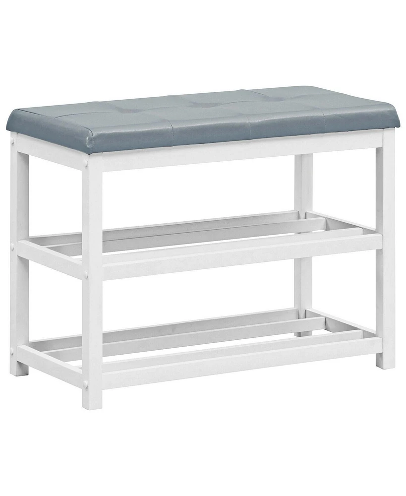 2-Tier Wooden Shoe Rack Bench with Padded Seat