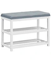 2-Tier Wooden Shoe Rack Bench with Padded Seat