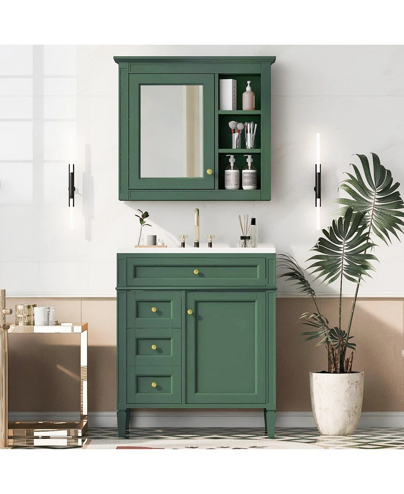 Modern Freestanding 30" Bathroom Vanity with Sink & Mirror Cabinet