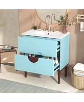 30" Blue Bathroom Vanity Set with Ceramic Sink and 2 Drawers