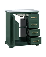 30" Bathroom Vanity with Sink, One Package, Green Bathroom Cabinet with Drawers, Solid Frame and Mdf Board