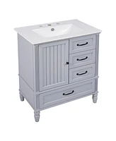30" Grey Bathroom Vanity Cabinet with Sink and Storage