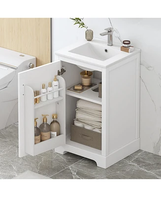 20" Bathroom Vanity with Sink, Bathroom Cabinet with Soft Closing Door, Storage Rack and Adjustable Shelve, White